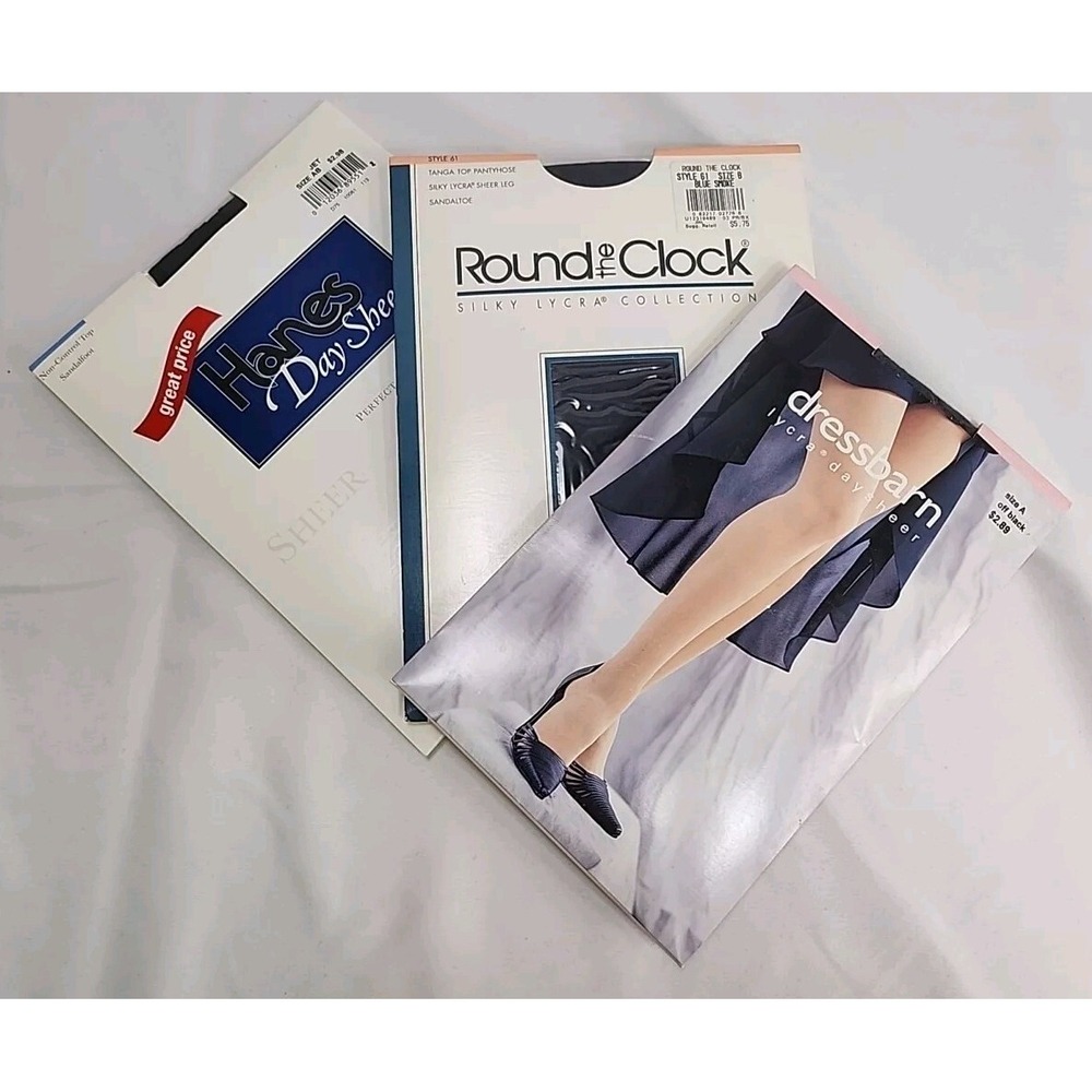 Round The Clock, Dressbarn, Hanes Pantyhose Size A, AB,‎ B -New Sealed Lot Of 3